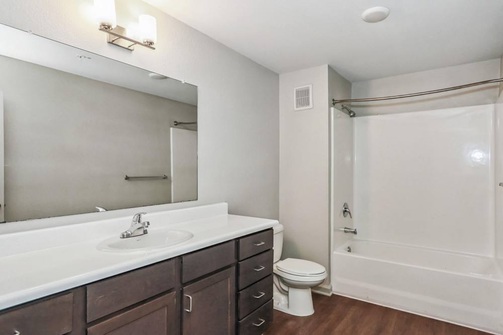 Bathroom with a bath tub and shower at Flats at Mount Zion in Stockbridge, Georgia