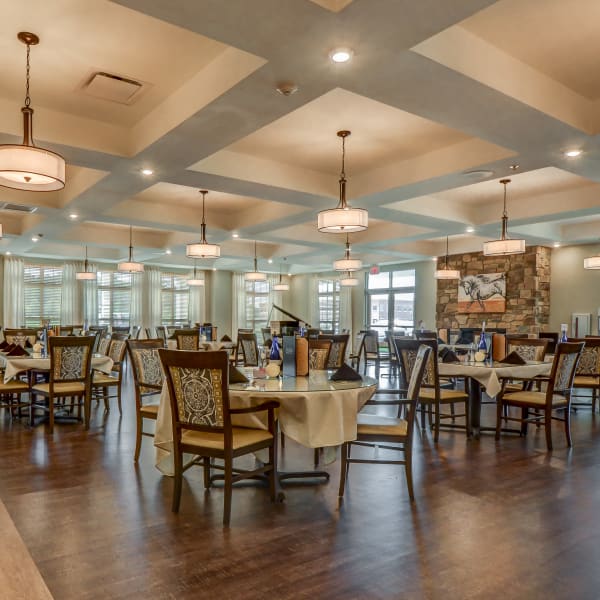 The exquisite dining hall at Arcadia Senior Living Clarksville in Clarksville, Tennessee