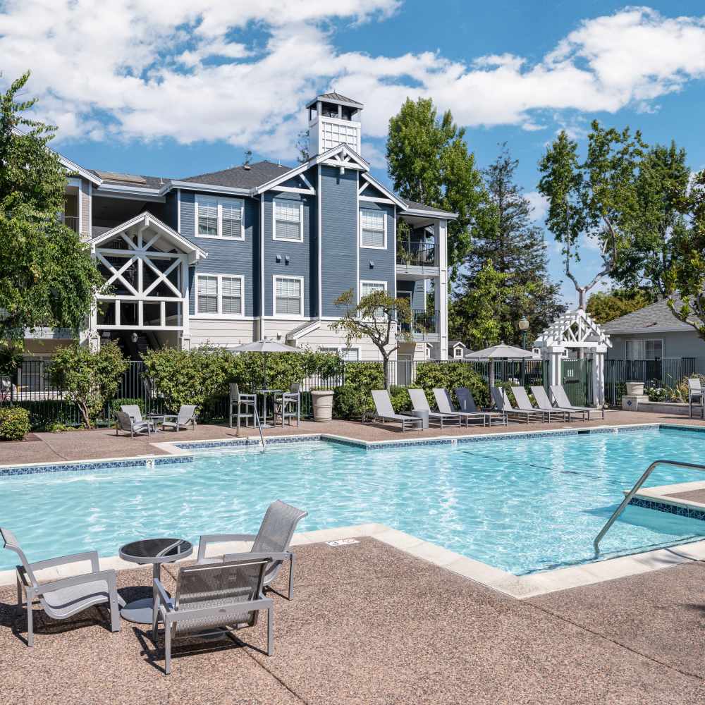 Resort-style swimming pool at Nantucket Apartments in Santa Clara, California