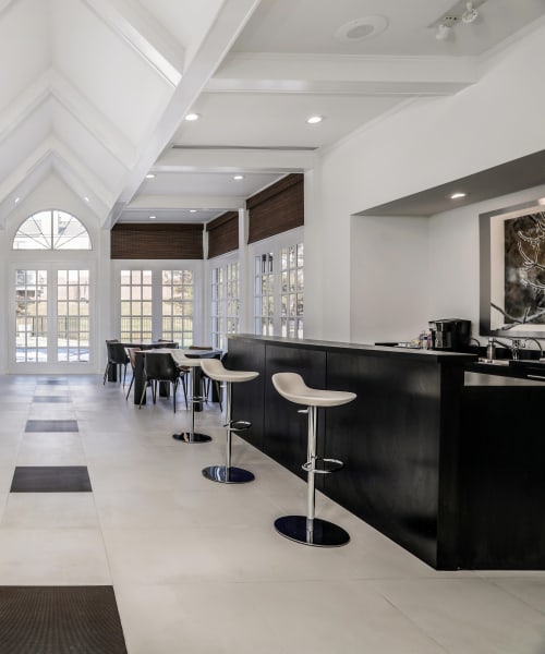 Coffee bar with counter seating in the internet cafe at Citation Club in Farmington Hills, Michigan