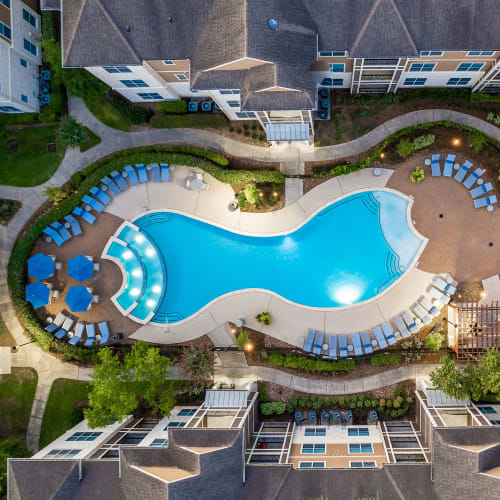 Aerial view of outdoor pool at Marquis at The Woodlands in Spring Texas,