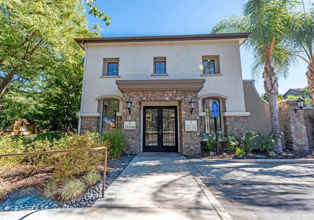 Entrance of leasing center at Links at Westridge in Valencia, California