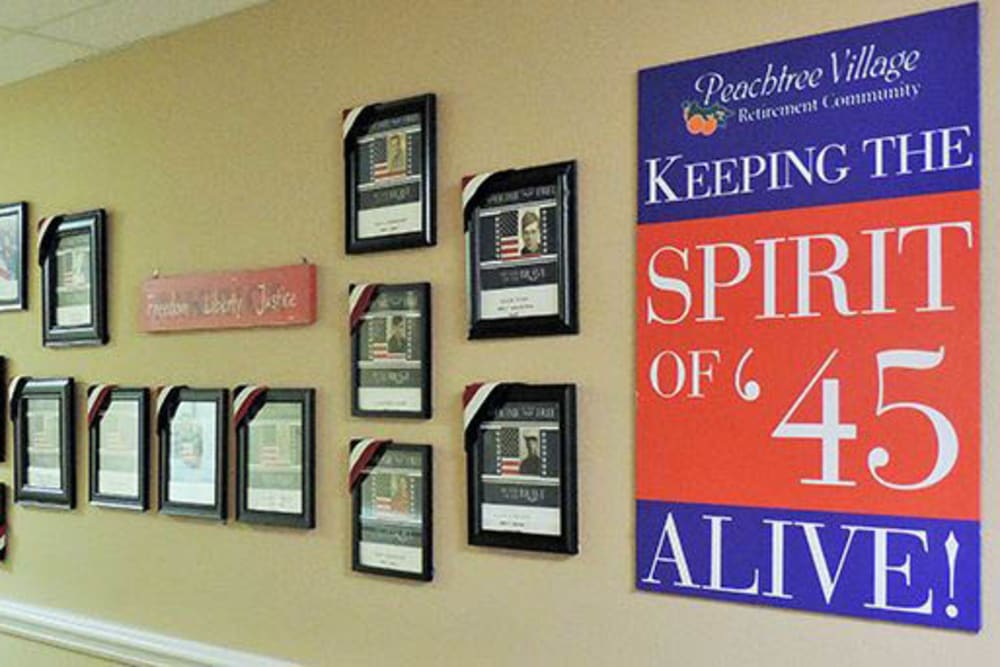 A wall of awards at Peachtree Village Retirement Community in Roswell, New Mexico. 