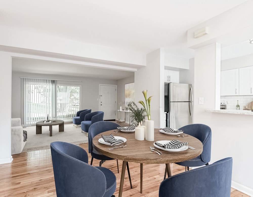 Dining room with hardwood floors at Eagle Rock Apartments at North Plainfield in North Plainfield, New Jersey