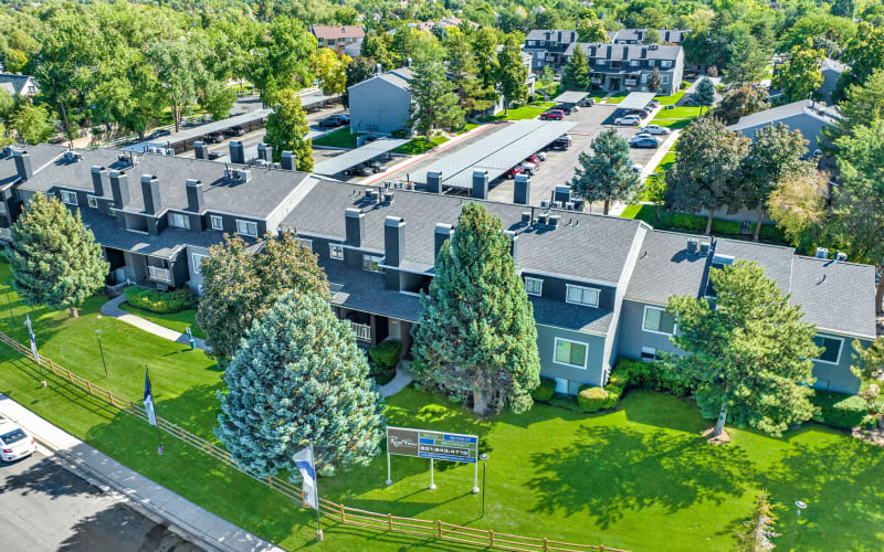 Building View Aerial of New Paint at Royal Farms Apartments in Salt Lake City, Utah