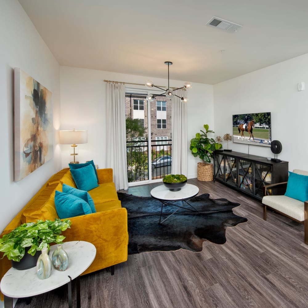 Furnished model living room at The Statesman in Cumming, Georgia