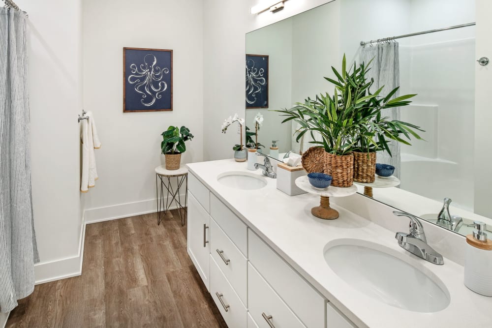 A bathroom interior area with vanity skin and shower at Ravello 192 in Elkhorn, Nebraska