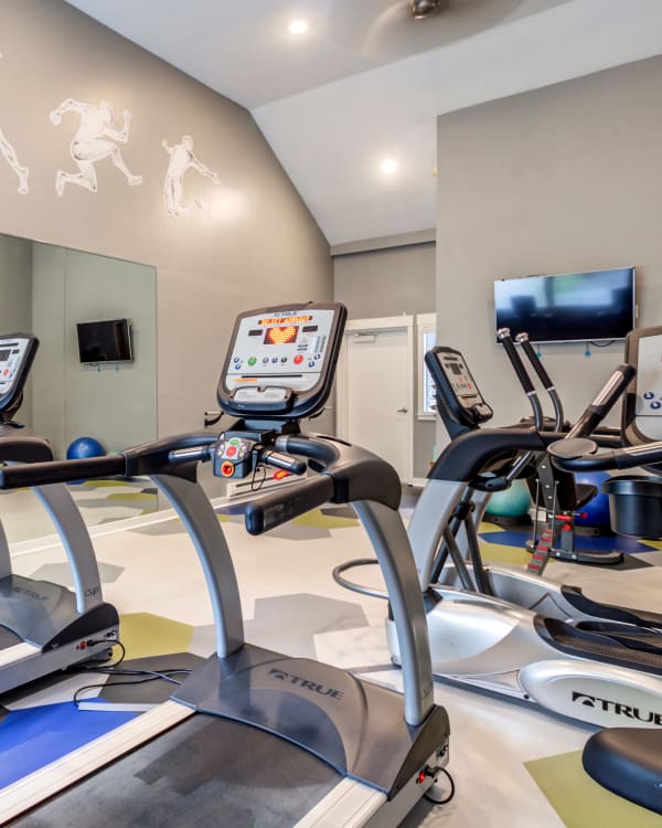 fitness center cardio machines and TV at Elan 41 Apartments in Seattle