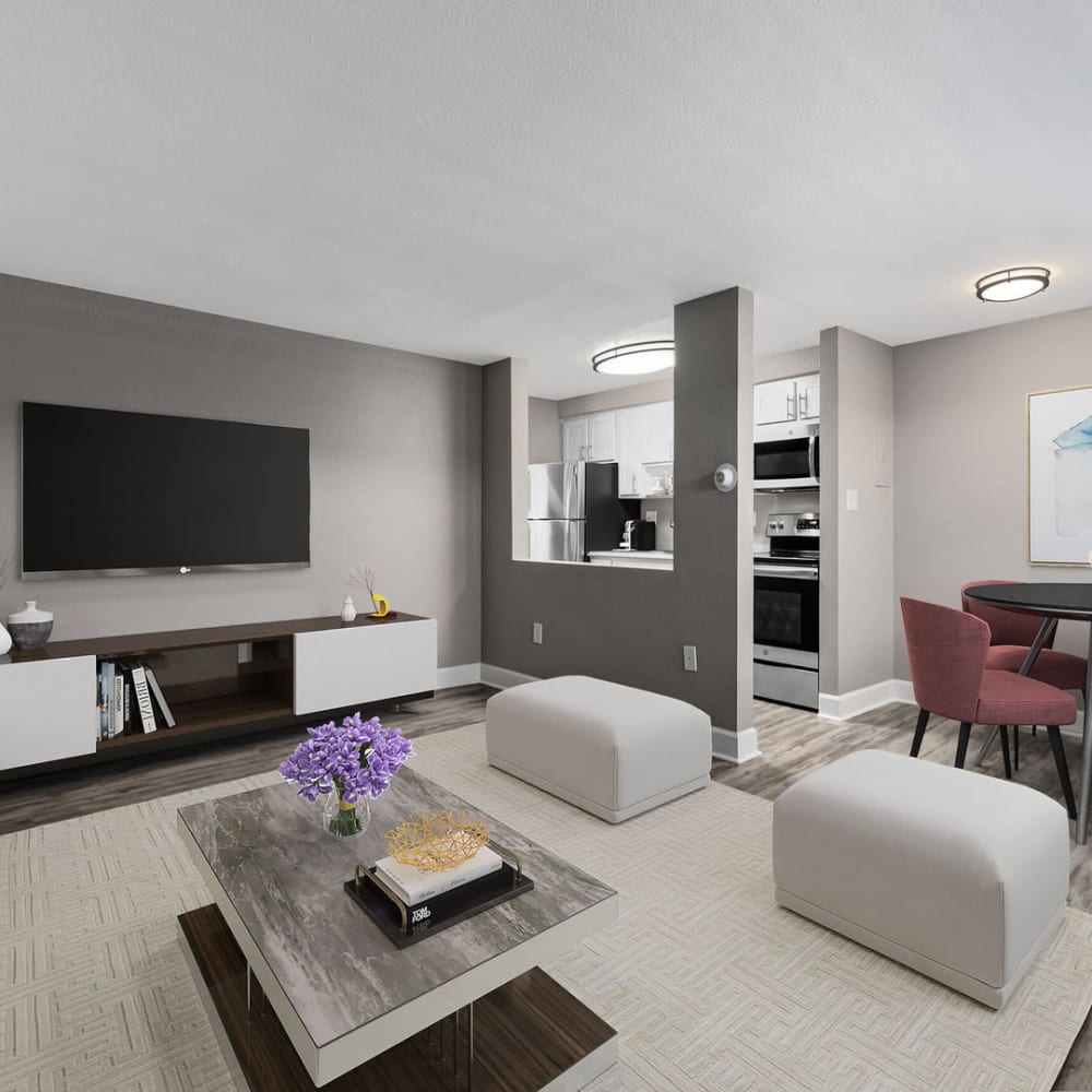 Vinyl plank flooring in living room at Southglenn Place in Centennial, Colorado