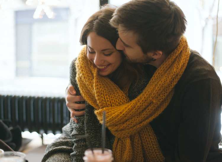 Cute couple hugging each other at Acushnet Commons in New Bedford,Massachusetts