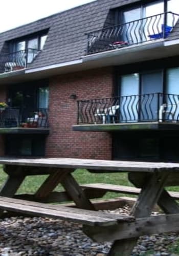 Outside greenery with picnic bench at North Hills Apartments in Colonia, New Jersey