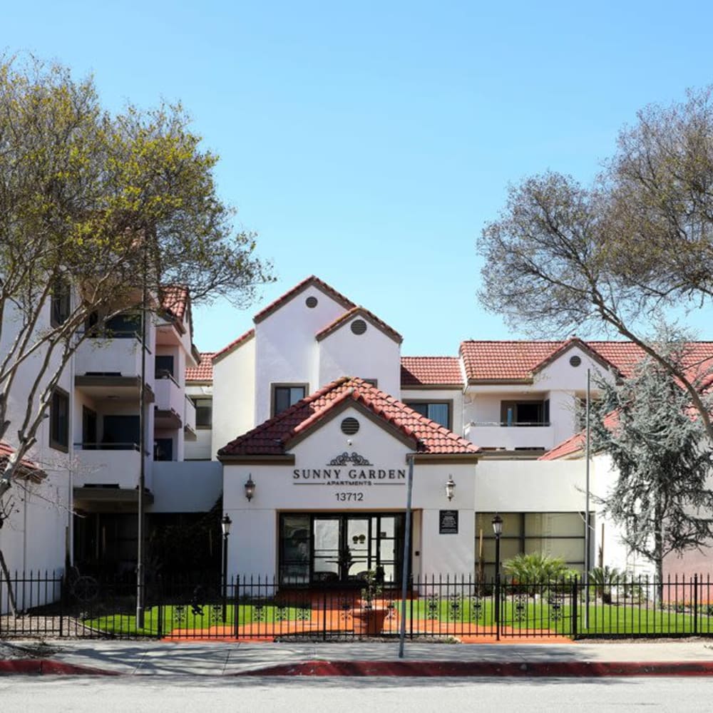 Exterior view of apartments at Sunny Garden Apartments in La Puente, California