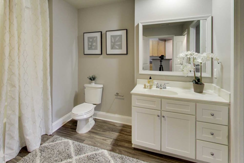 Upgraded bathroom at SouthPark Morrison in Charlotte, North Carolina