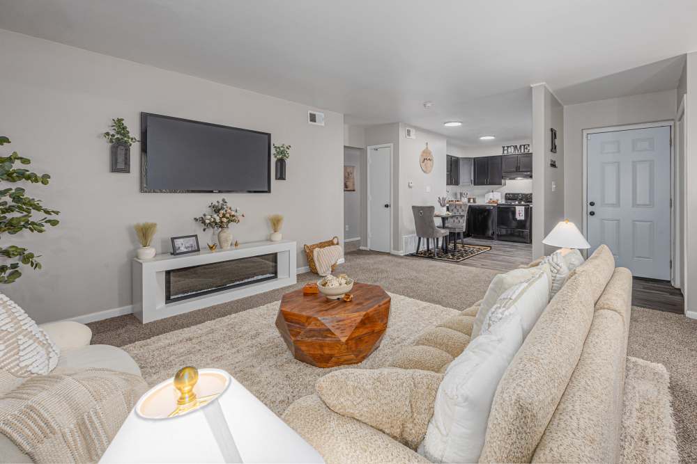 Living room at tour-ready model at Eden Of Easton in Columbus, Ohio