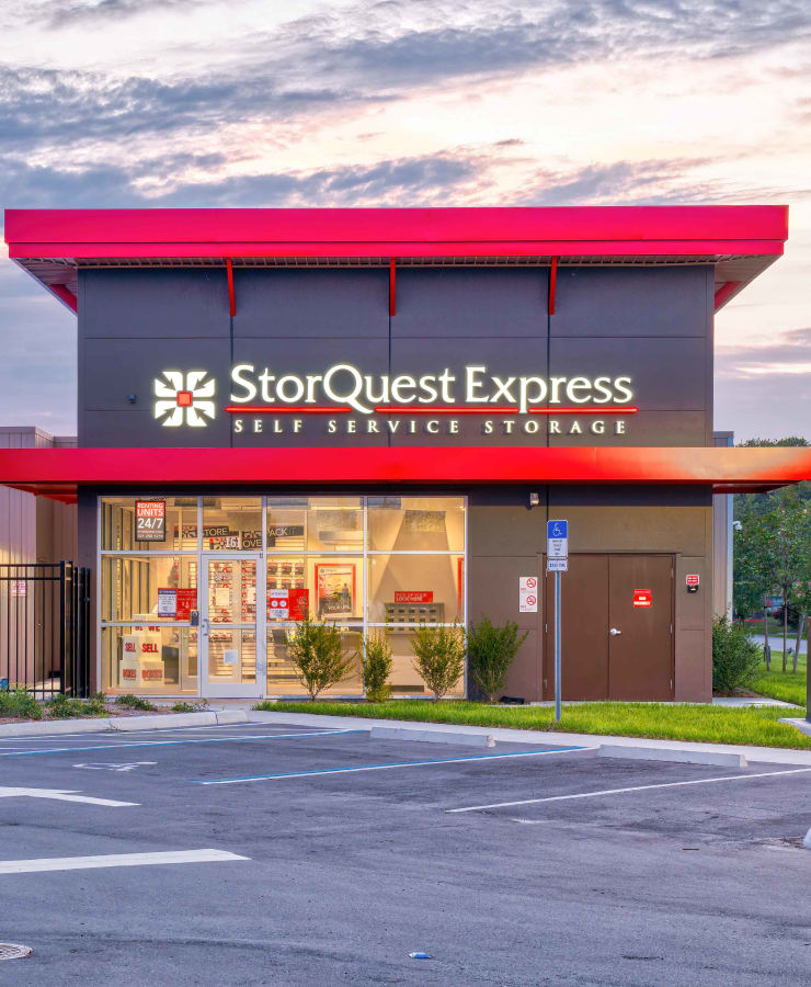 The exterior of the main entrance at StorQuest Express Self Service Storage in Kissimmee, Florida