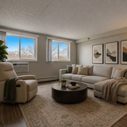 Furnished living room at Bartlett Court Apartments
