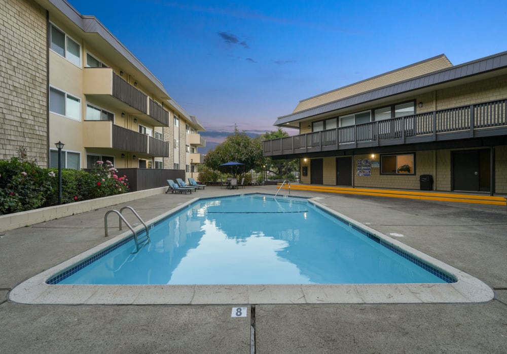 Cabanas by the pool at The Ralston at Belmont Hills in Belmont, California