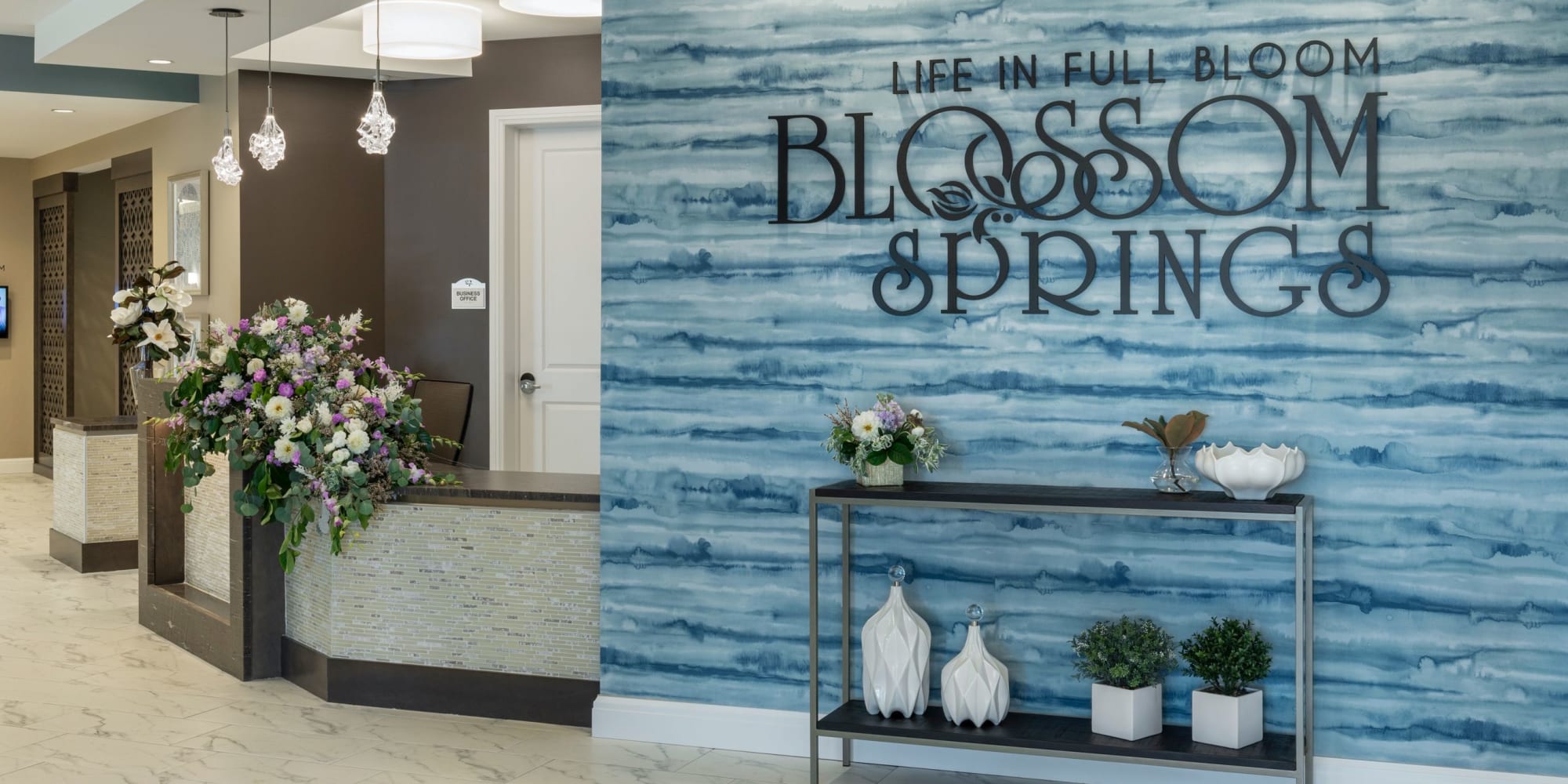 Elegant interior lobby at Blossom Springs in Oakland Twp, Michigan