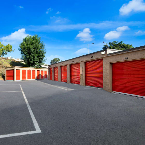 Outdoor storage units with drive-up access at StorQuest Self Storage in Los Angeles, California