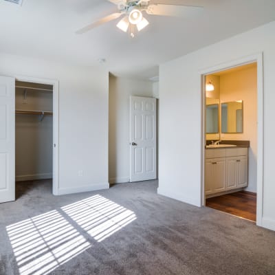 A well-lit bedroom at Harborview in Oceanside, California