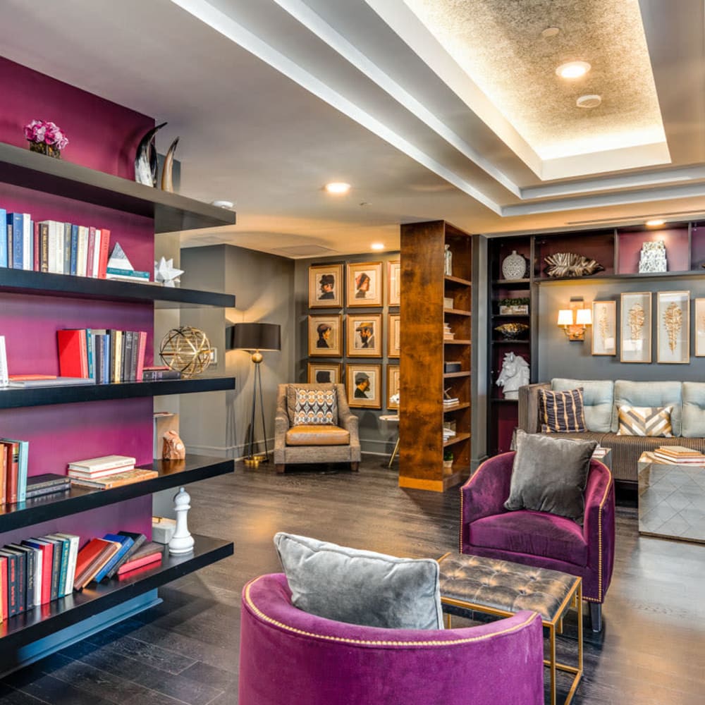 Lounge area with bookshelves at Anthology of Town and Country in Town and Country, Missouri