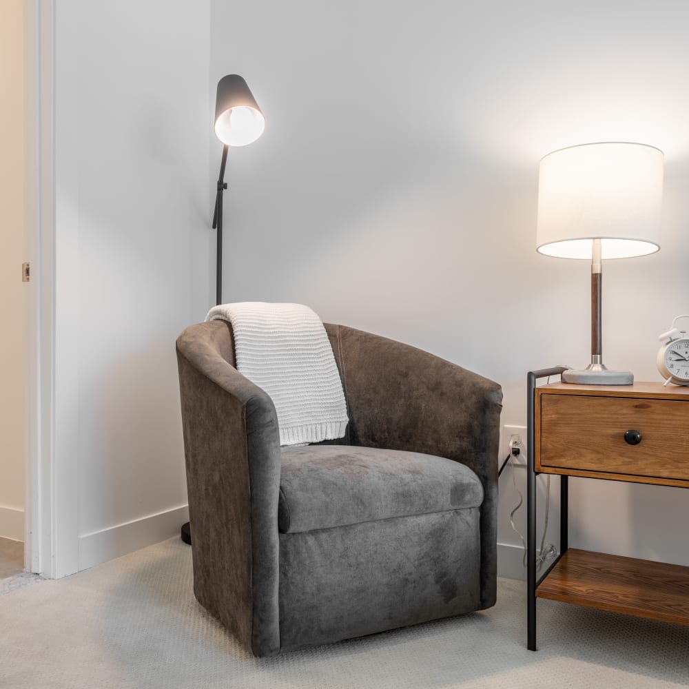 Model bedroom nook at Metro Green Court in Stamford, Connecticut