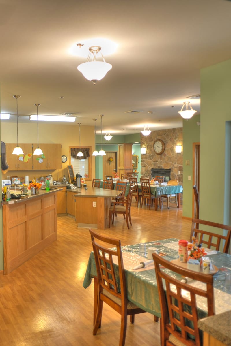 Dining area and kitchen at The Residences on Forest Lane in Montello, Wisconsin