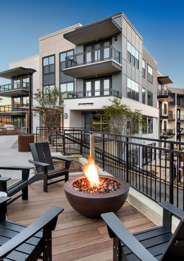 Outdoor firepit and chairs at The Brunswick in Norcross, Georgia