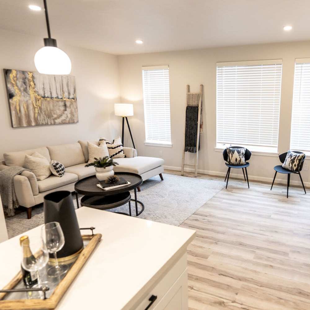 View of living room from the kitchen at 4315 S. Alder in Tacoma, Washington