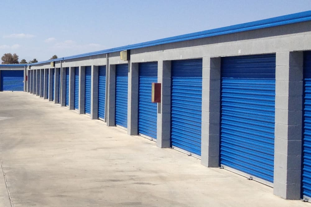 Outdoor storage units at A-American Self Storage in Ridgecrest, California