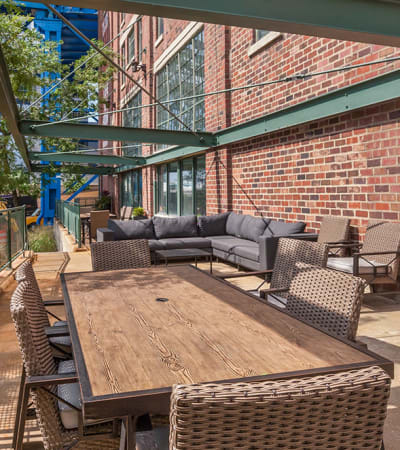 Outdoor resident lounge at The Archer in Cleveland, Ohio
