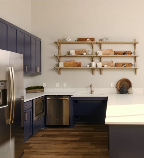 Kitchen with tons of counter space and spacious layout at Seville Uptown in Dallas, Texas