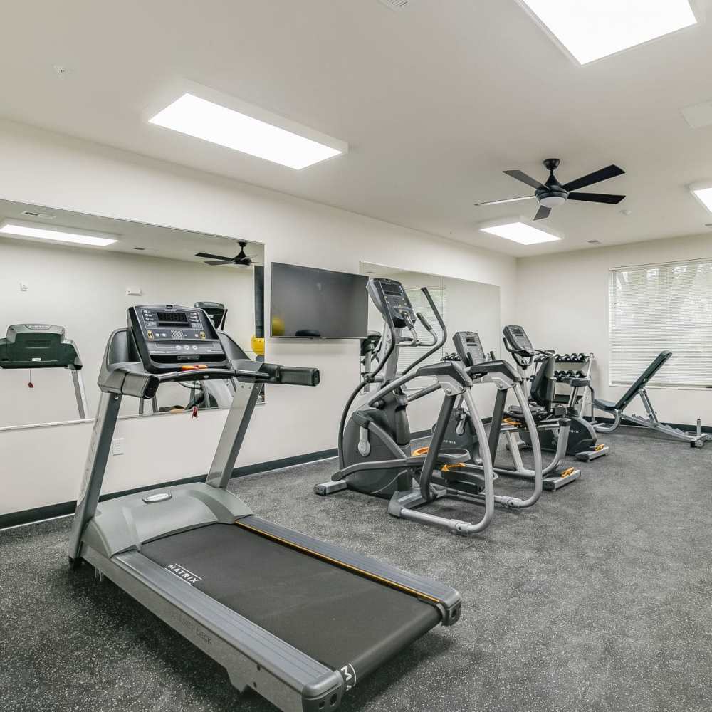 Fitness center equipped with treadmills at Chelsea Commons in Sugar Grove, Illinois