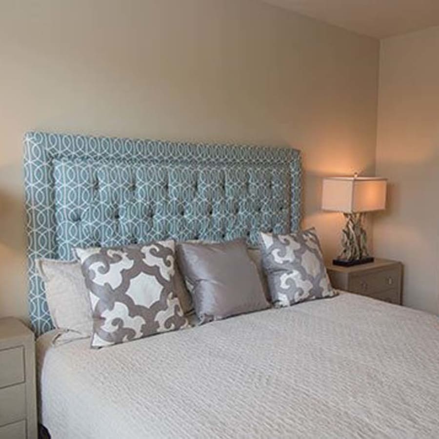 Furnished model apartment bedroom at Palms at Cinco Ranch in Richmond, Texas