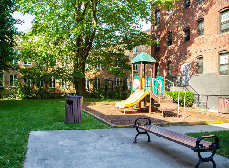 Fun child's play area at Blue Elm United Estates in Dorchester, Massachusetts
