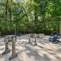 Outdoor dining area for the community at Stillwater in Charlotte, North Carolina