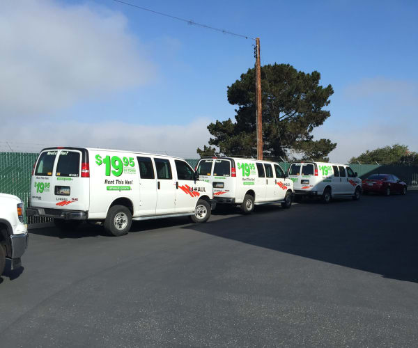 U-Haul trucks available for rent at Airport Road Storage in Monterey, California
