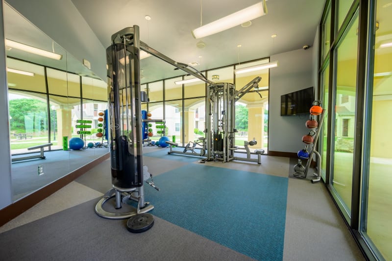 Exercise weights at Pecan Springs Apartments in San Antonio, Texas