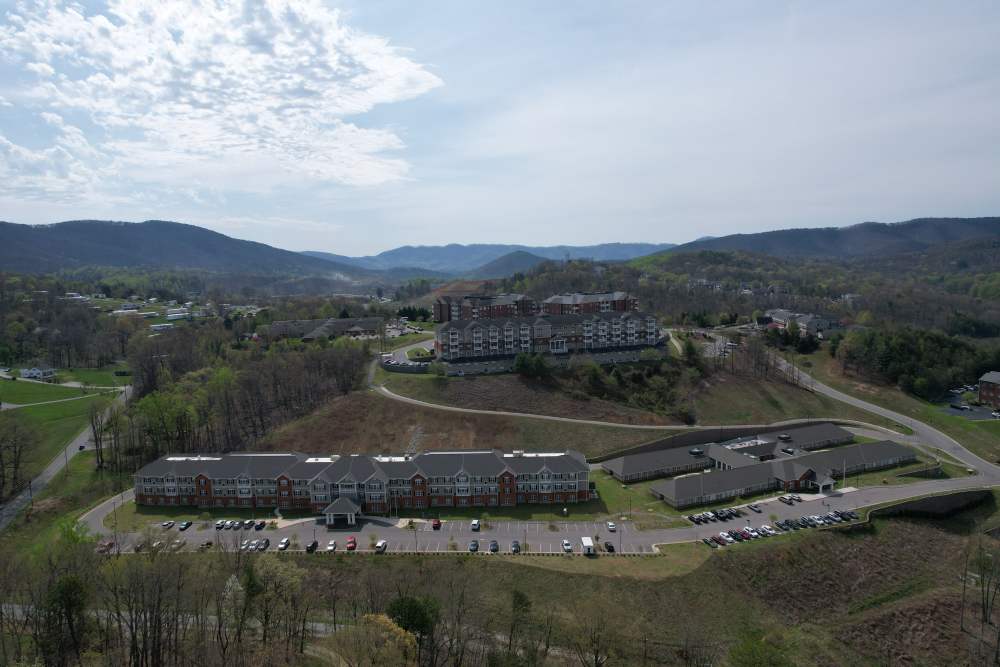 Drone shot of the property at The Harmony Collection at Roanoke - Assisted Living in Roanoke, Virginia