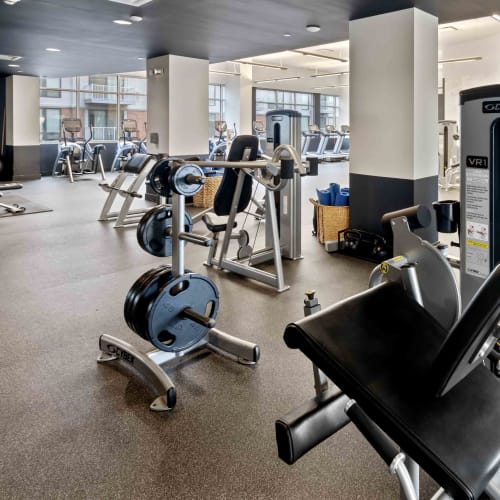 Fitness center at 111 Harbor Point in Stamford, Connecticut