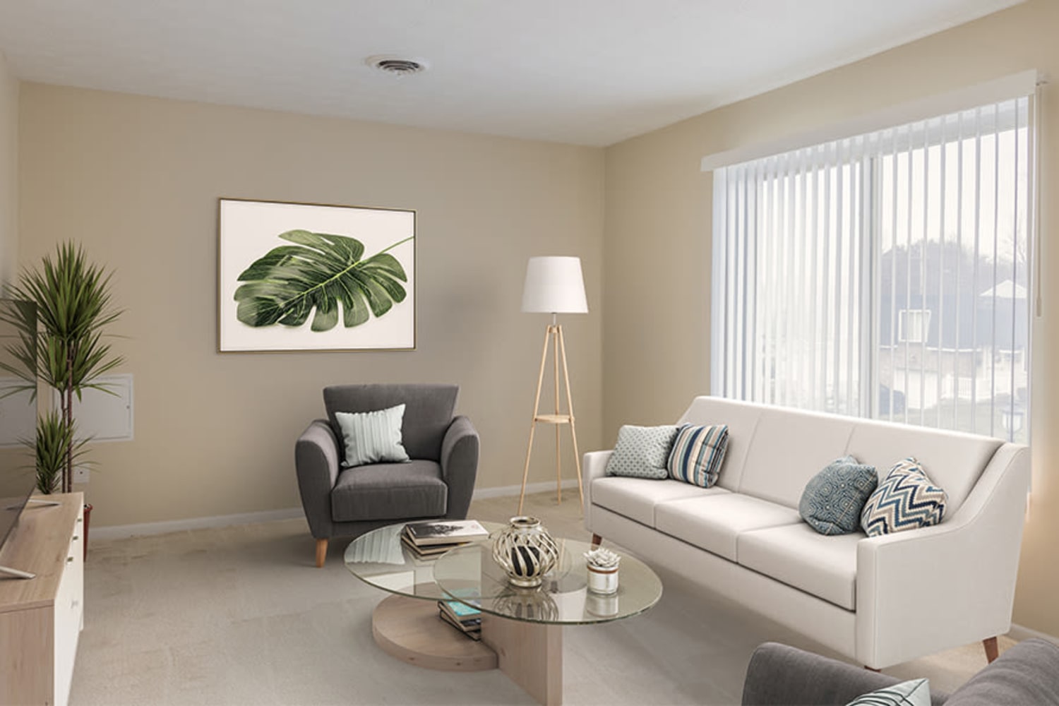 Model living room at Newcastle Apartments & Townhomes home in Rochester, New York