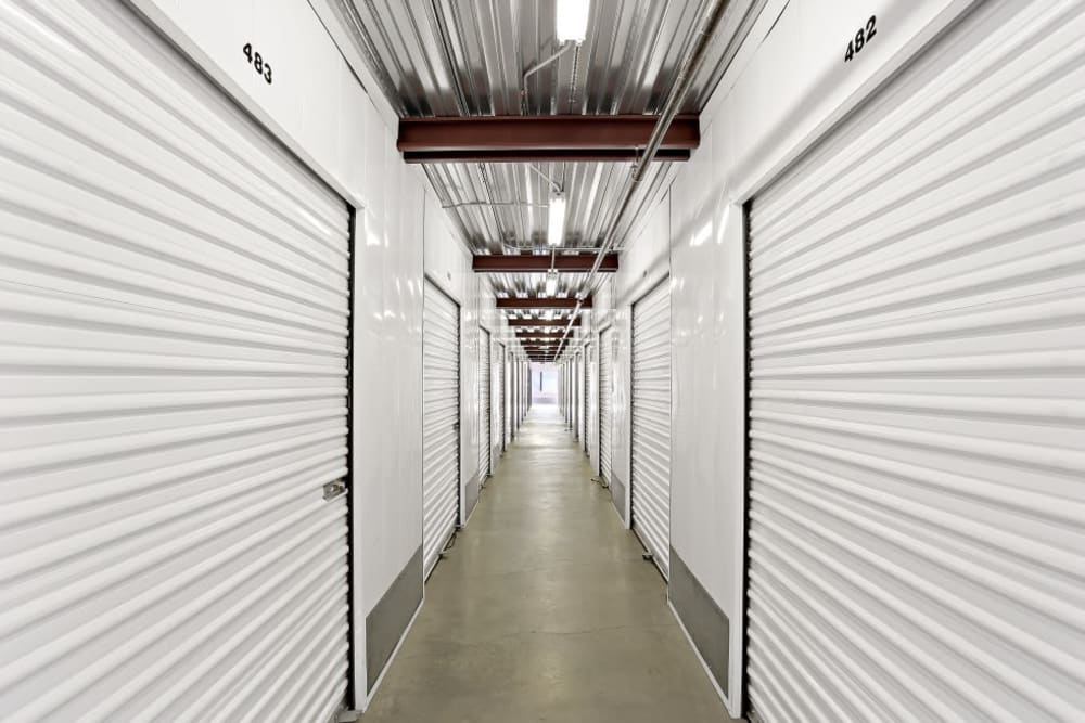 A row of indoor storage units at A-1 Self Storage in Lakeside, California