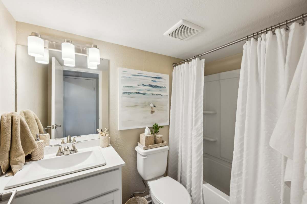 Model upgraded bathroom at Aspen Lodge in Overland Park, Kansas