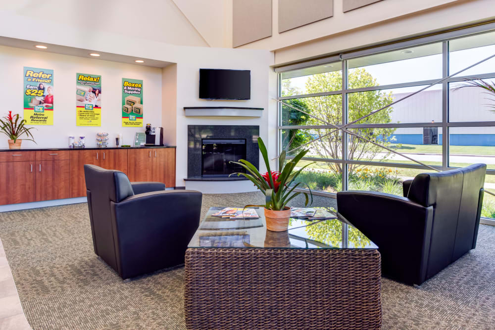 Leasing office waiting area at Metro Self Storage in Northbrook, Illinois