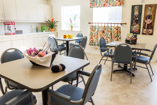 The community at Artis Senior Living of Briarcliff Manor features a neighborhood square common area for residents to relax