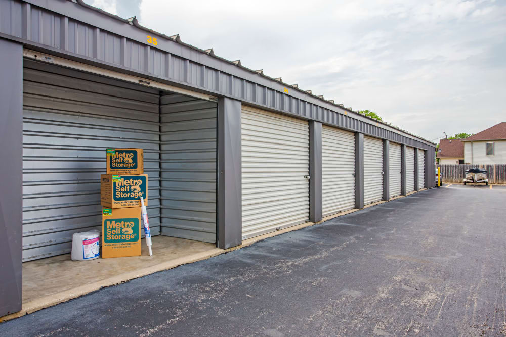 Open unit with packages at Metro Self Storage in Northlake, Illinois