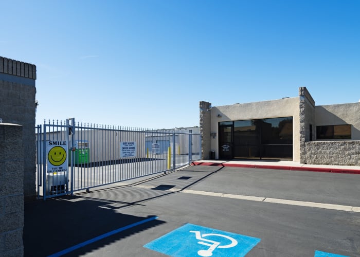 Drive-up access gated entry at A Storage Place in Chino, California 