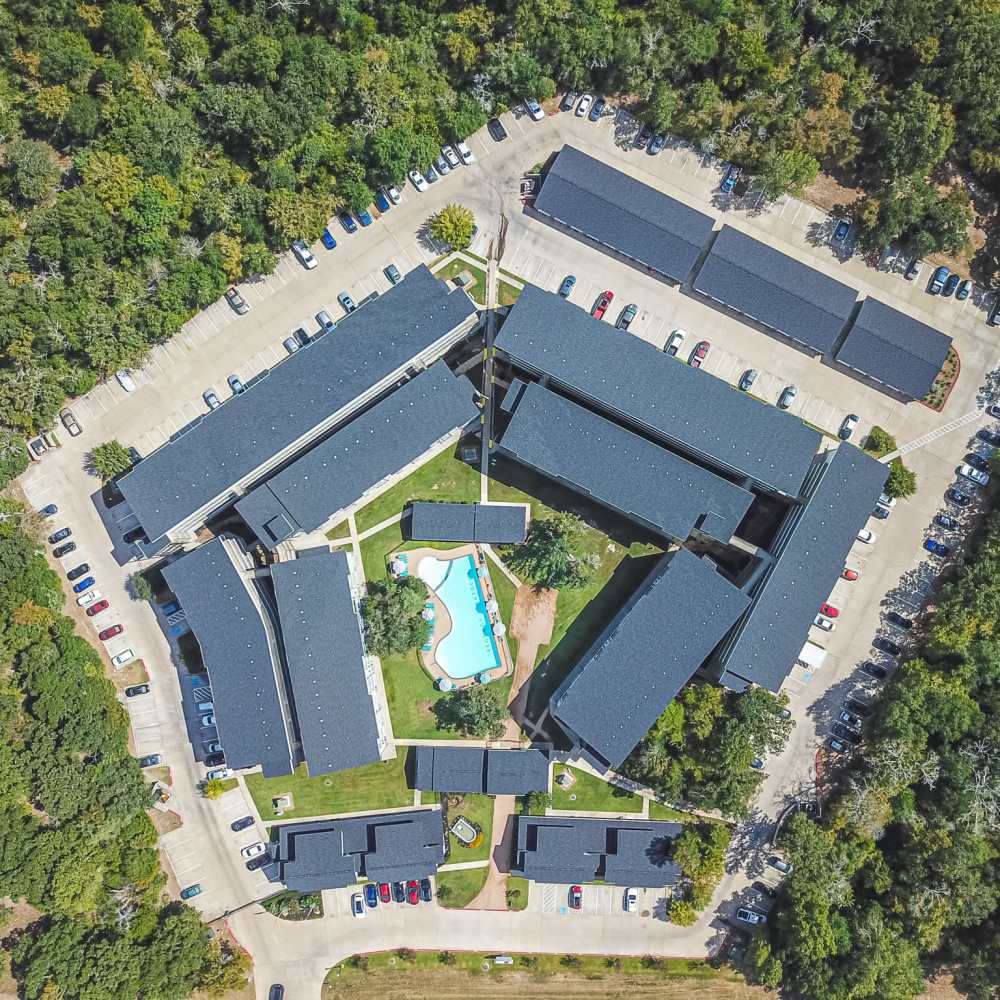 Aerial view of the apartment at Regency Gardens in Bryan, Texas