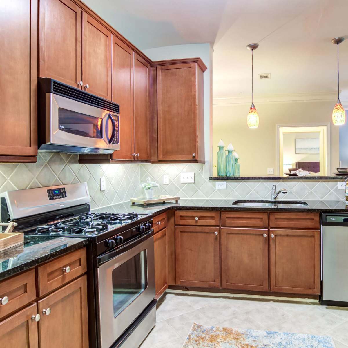 Modern kitchen at The Reserve at Johns Creek Walk in Johns Creek, Georgia