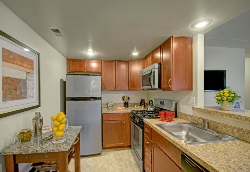 Kitchen with stainless steel appliances at Racquet Club Apartments and Townhomes in Levittown, Pennsylvania